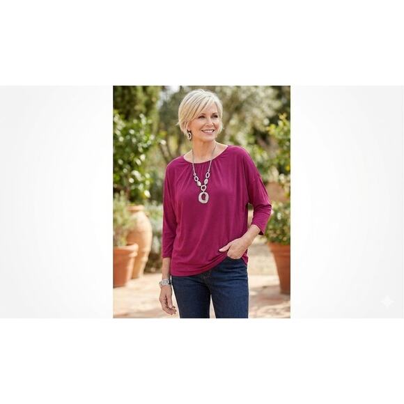 Chico's Top Size 3 (XL/16) Fuchsia Pink Magenta 3/4 Sleeve Soft Silky Top - Picture 7 of 7